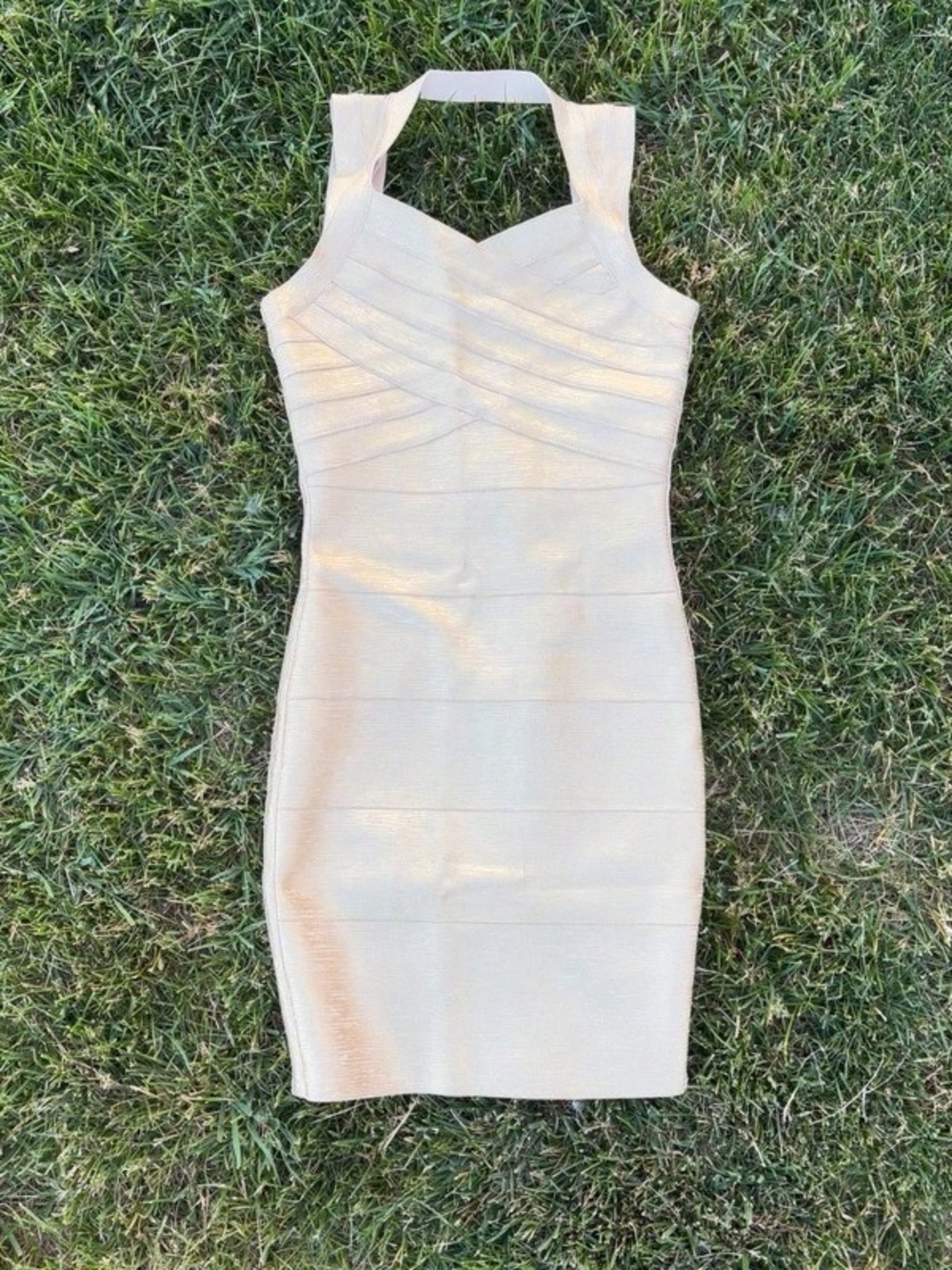 Sleeveless Cream Bandage Midi Dress with Sweetheart Neckline
